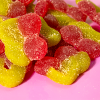 Close up of cherry CBD gummies