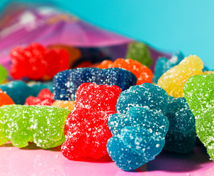 Close up of fizzy vegan cbd sweets
